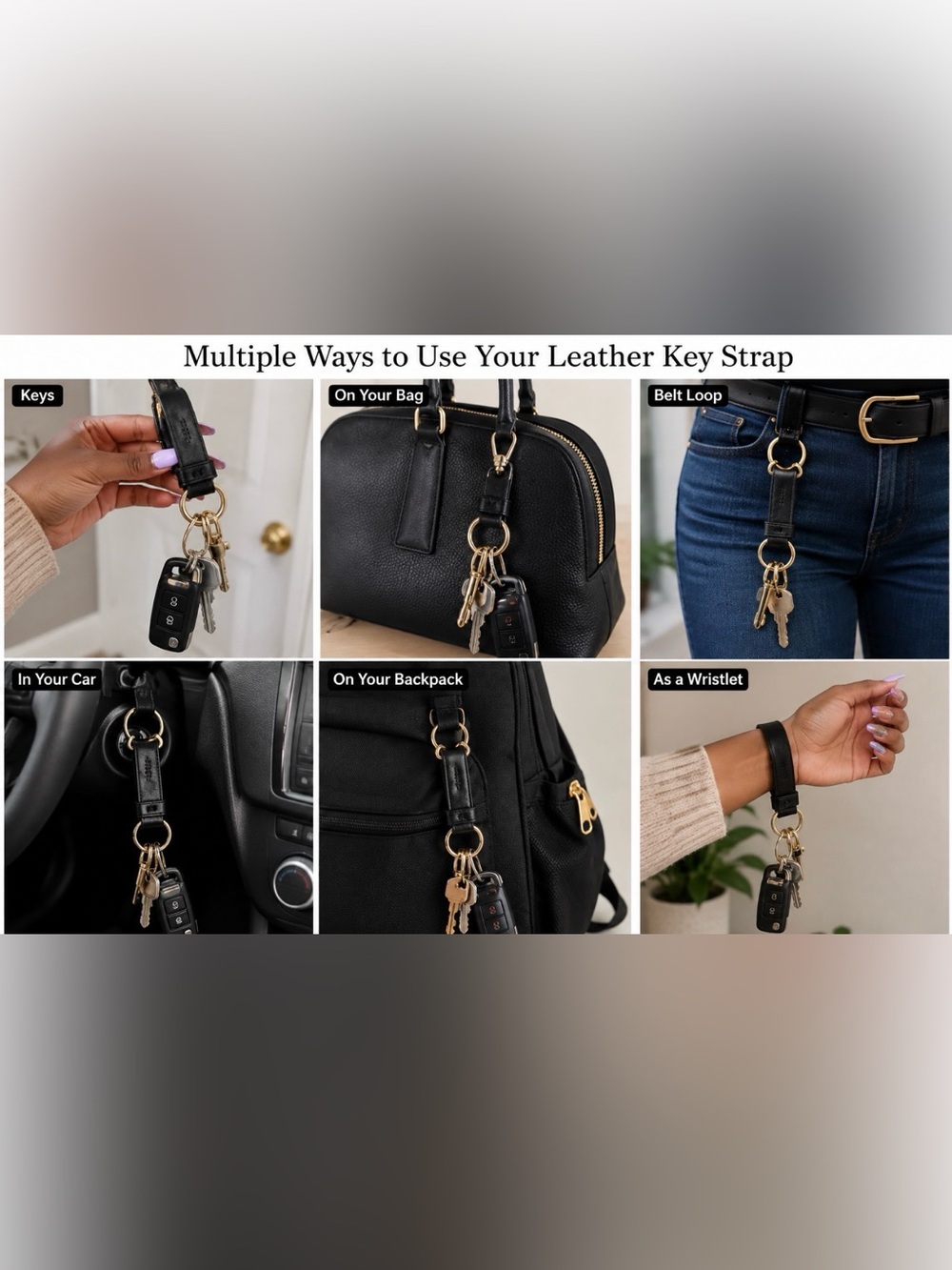 Coach Leather Trigger Snap Bag Charm Valet Key Ring Fob Black Gold - Picture 2 of 5